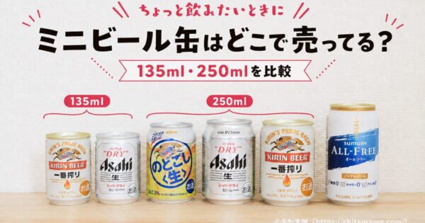 135mlと250mlのミニビール缶を並べてサイズを比較した画像